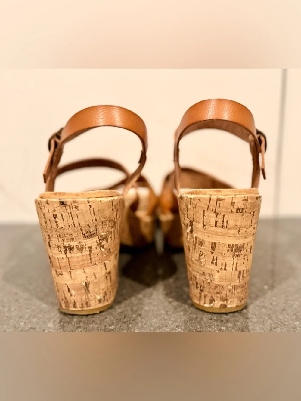 Jelly Pop Memory Foam Woven Tan Cork Wedge Sandals with Buckle Strap - Picture 10 of 11